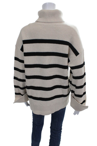 Zara Womens Pullover Sweater Beige Striped Turtleneck Long Sleeve Size M