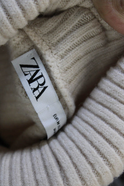 Zara Womens Pullover Sweater Beige Striped Turtleneck Long Sleeve Size M