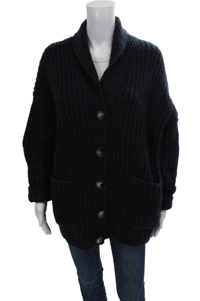 Zara Womens Cardigan Sweater Blue Acrylic Collared Long Sleeve Size S