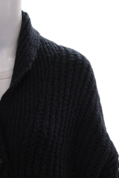 Zara Womens Cardigan Sweater Blue Acrylic Collared Long Sleeve Size S