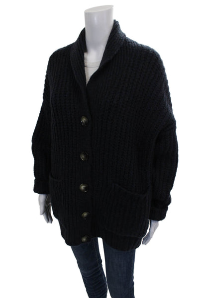 Zara Womens Cardigan Sweater Blue Acrylic Collared Long Sleeve Size S
