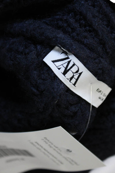 Zara Womens Cardigan Sweater Blue Acrylic Collared Long Sleeve Size S
