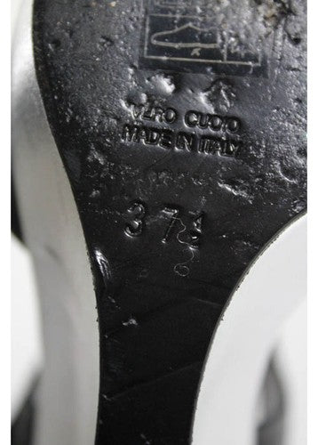 NANETTE LEPORE Black Leather Peep Toe Ankle Strap Wedge Sandals Sz IT 37.5