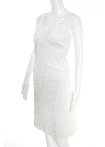 CELINE White Cotton Textured Sleeveless Scoop Neck Dress Sz EUR 38