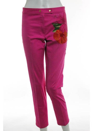 BLUMARINE Pink Embroidered Slim Leg Trouser Pants Sz 4