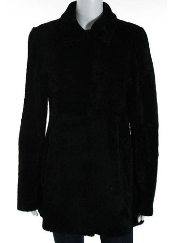 ROBERTA FREYMANN Black Leather Collared Crew Neck Coat Sz XS