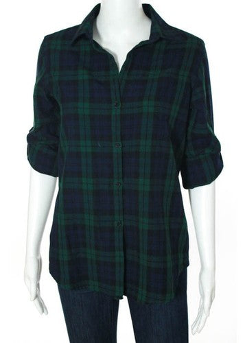 TROUATA Multi Colored Plaid Flannel Texture Long Sleeves Button Down Top Sz S