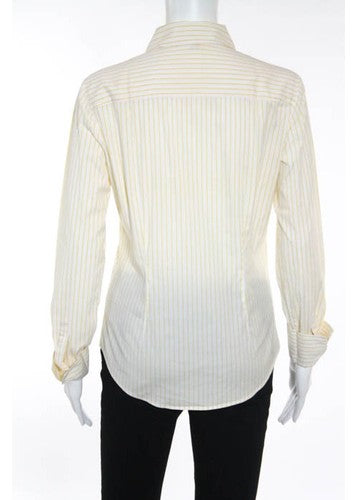 Theory Yellow White Stripe Print Button Down Shirt Size Medium
