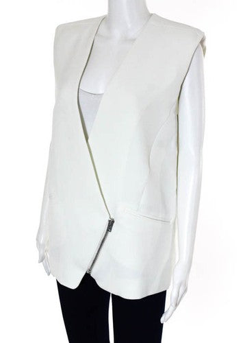 NWT IRO White Sleeveless V Neck Asymmetrical Wallony Jacket Sz EUR 38 $457