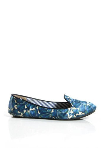 CHARLES PHILIP Blue White Satin Floral Ballet Flats SZ 7.5
