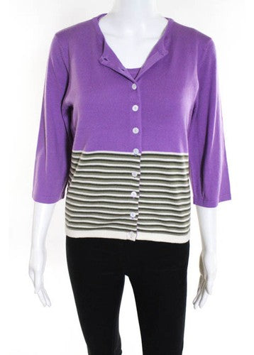 SHIRIN Multi-Colored Cashmere Silk Button Front Cardigan Shell Twin Set Sz S