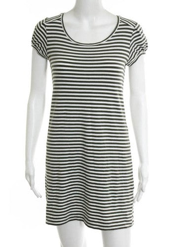THEORY Green White Cotton Striped Short Sleeve Shift Dress Sz S