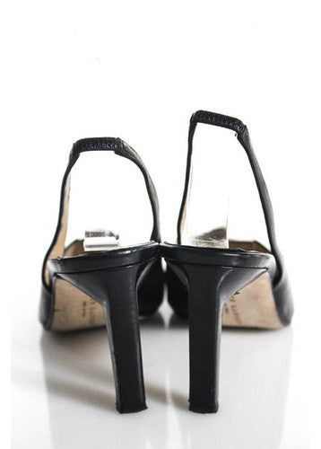 Ralph Lauren Black Leather Pointed Toe Slingbacks Heels Size 7 B