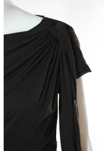 SUSANA MONACA Dark Brown Wool Short Sleeve Tie Detail Sheath Dress Sz 6