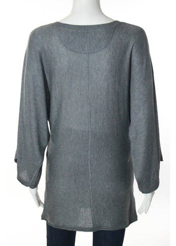 BABAKUL Gray Long Sleeve Deep V-Neck Blouse Top Sz S