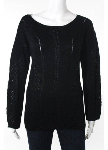 525 AMERICA Black Boat Neck Long Sleeve Pointelle Knit Sweater Sz M