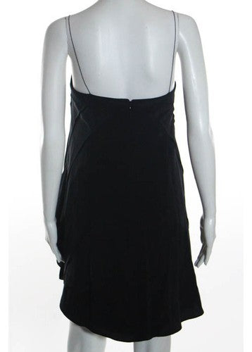 ROBERT RODRIGUEZ Black Silk Spaghetti Strap Ruffled Dress Sz 4