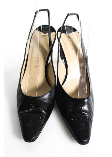 Ralph Lauren Black Leather Pointed Toe Slingbacks Heels Size 7 B