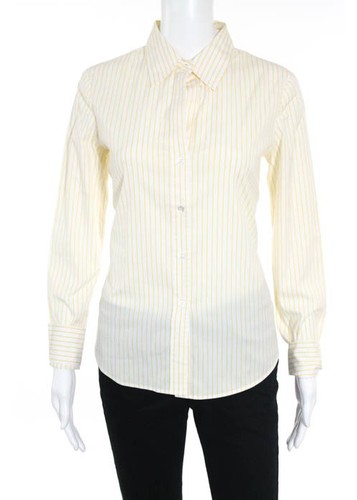 Theory Yellow White Stripe Print Button Down Shirt Size Medium