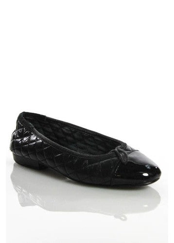 FS/NY Black Leather Cap Toe Bow Detail Flats SZ 35 5
