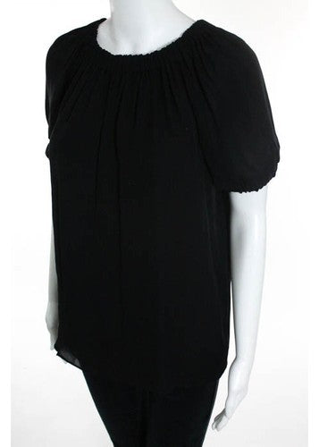 MINT Black Silk Short Sleeve Crew Neck Peasant Top Shirt Blouse Sz 2