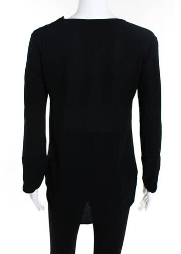 JAMES PERSE Black Crew Neck Long Sleeve Pull Over Button Blouse Top Sz 0