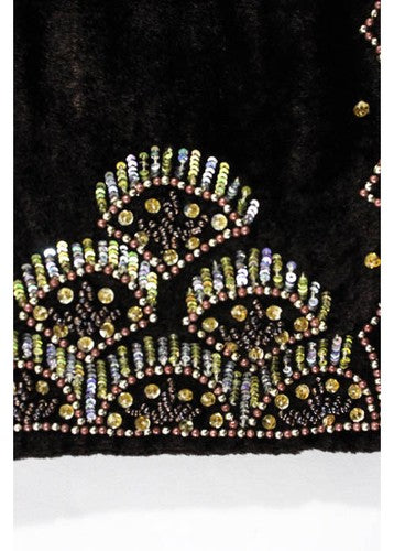 NWT ELIZABETH GALLETT Brown Satin Beaded Trim Decor Scarf Large