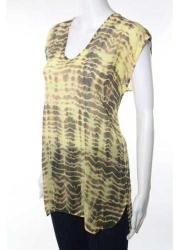 GYPSY V Neck Short Sleeve Tie Dyed Silk Blouse Sz XS