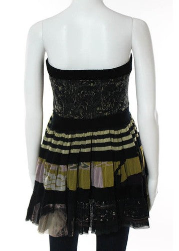 JEAN PAUL GAILTIER MAILLE FEMME Multi Color Abstract Tiered Strapless Top Sz S