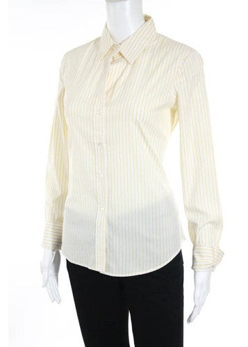 Theory Yellow White Stripe Print Button Down Shirt Size Medium