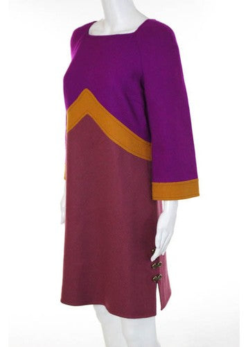 EMILIO PUCCI Fuchsia Orange Mauve 3/4 Sleeve Shift Dress Sz 10