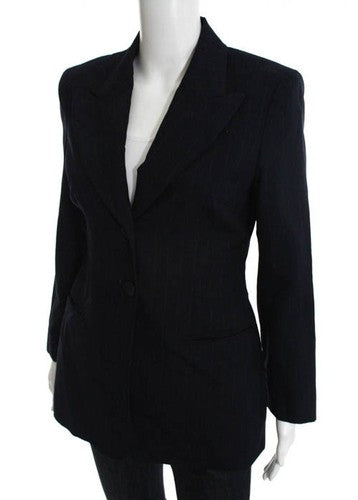 Susan Lazar Blue Wool Pinstripe Long Sleeve Collared Blazer Size 4