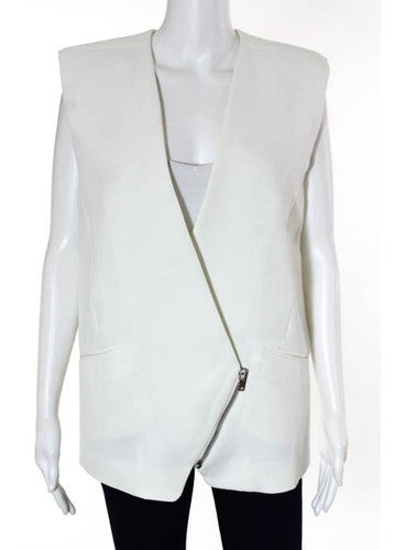 NWT IRO White Sleeveless V Neck Asymmetrical Wallony Jacket Sz EUR 38 $457