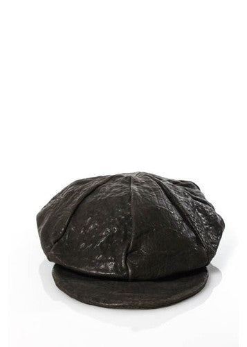 ALM LEROY Dark Brown Leather Textured Newsboy Cabbie Hat