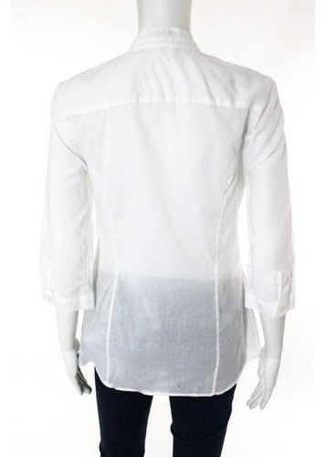 Karl Lagerfeld White Sheer Cotton 3/4 Sleeve Button Down Top Size European 42