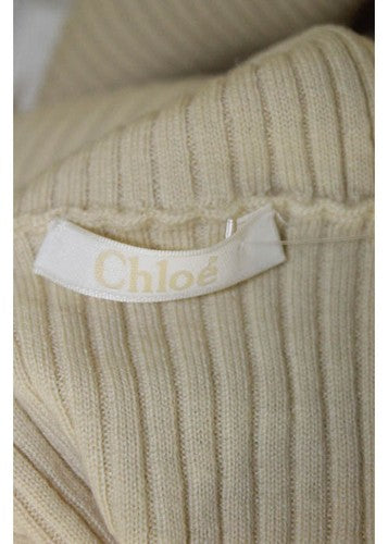 CHLOE Pale Yellow 100% Wool Ribbed Turtleneck Split Side Sweater Sz L
