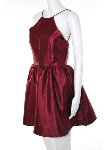 NWT L'ATISTE BY AMY Burgundy Sleeveless Open Back A Line Dress Sz M $115