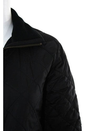 RALPH LAUREN BLACK LABEL Black Quilted Mock Neck Leather Trim Jacket Sz M
