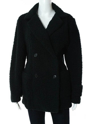 GAT RIMON Dark Blue Collared V Neck Double Breasted Soft Peacoat Sz S