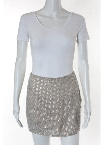 NWT HAUTE HIPPIE Dusty Pink Rhinestone Embellished French Cup Skirt Sz L $295