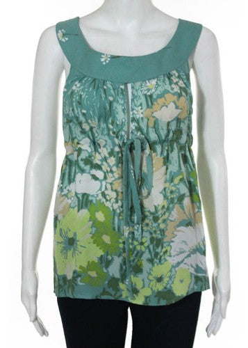 R.E.D. VALENTINO Multicolor Silk Scoop Neck Floral Detail Sleeveless Blouse Sz 4