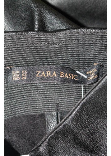 Zara Basic Black Faux Leather Elastic High Waist Boot Cut Pants Size Extra Small