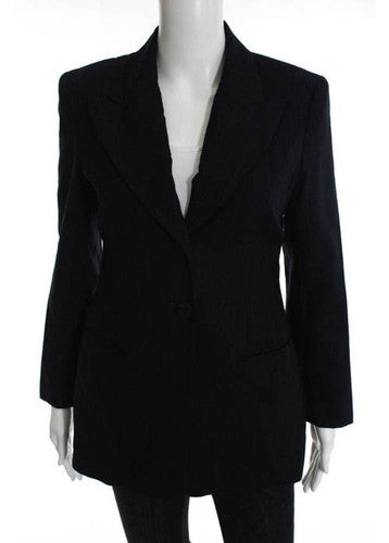 Susan Lazar Blue Wool Pinstripe Long Sleeve Collared Blazer Size 4