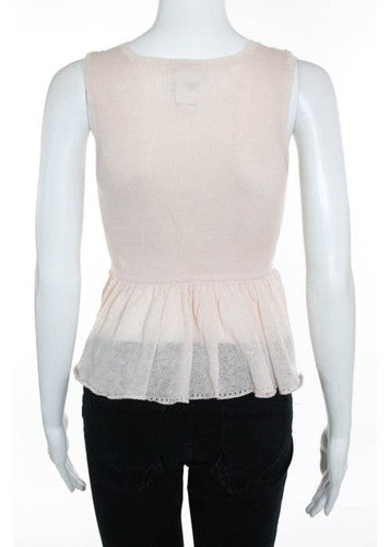 CHLOE Meringue Linen Cashmere Eyelet Ruffled Sleeveless Knit Top Sz TL
