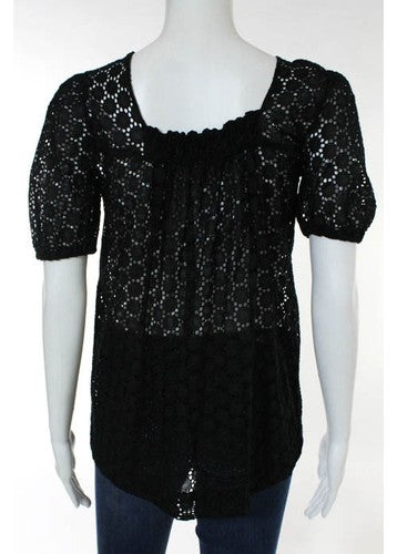 GF Ferre Black Sheer Square Neck 1/4 Sleeved Baby Doll Blouse Size Extra Small