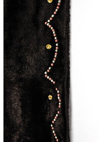 NWT ELIZABETH GALLETT Brown Satin Beaded Trim Decor Scarf Large