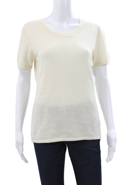 Magaschoni Womens Cashmere Pullover Sweater Ivory Short Sleeve Roundneck Size M