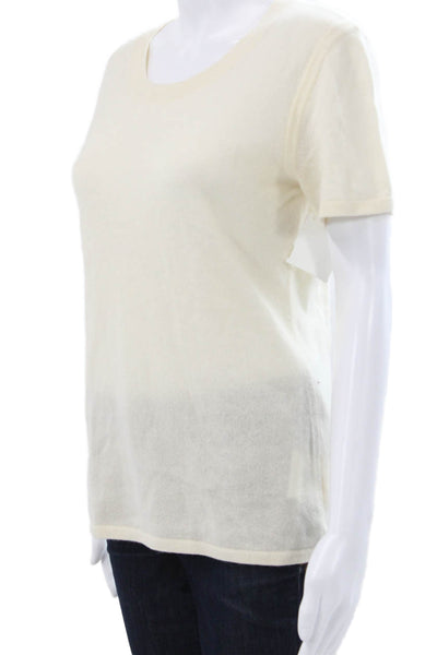 Magaschoni Womens Cashmere Pullover Sweater Ivory Short Sleeve Roundneck Size M