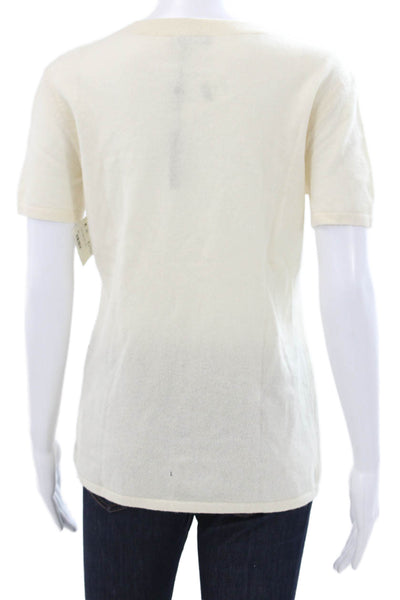Magaschoni Womens Cashmere Pullover Sweater Ivory Short Sleeve Roundneck Size M
