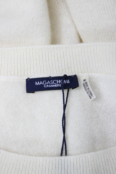 Magaschoni Womens Cashmere Pullover Sweater Ivory Short Sleeve Roundneck Size M